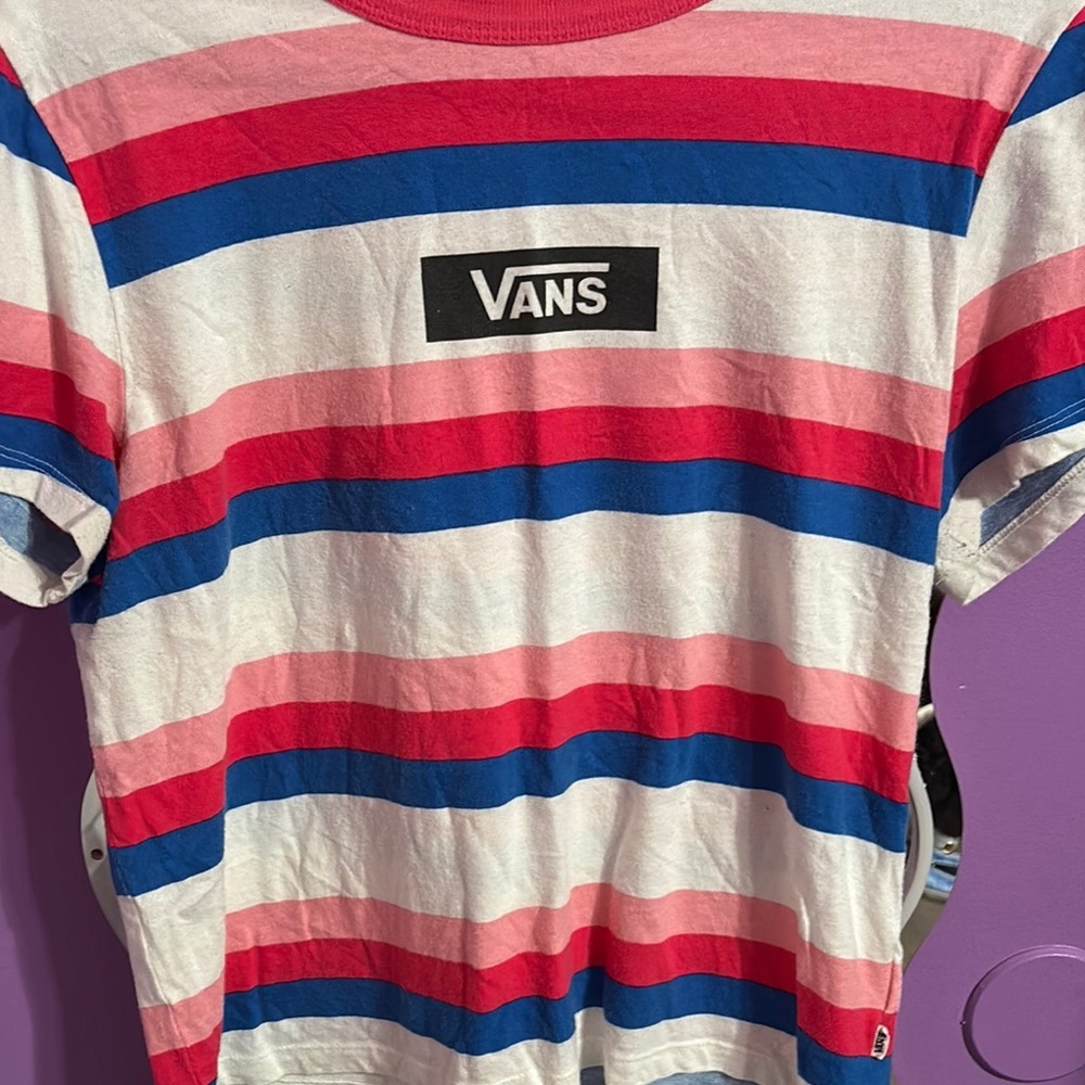 Vans Multicolor Striped Tee in Red, Pink, and Blue
